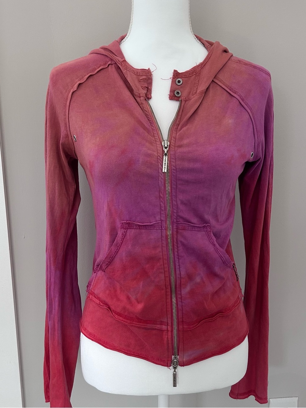 Hard Tail pink & purple tie-dye zip up hoodie with flare sleeves